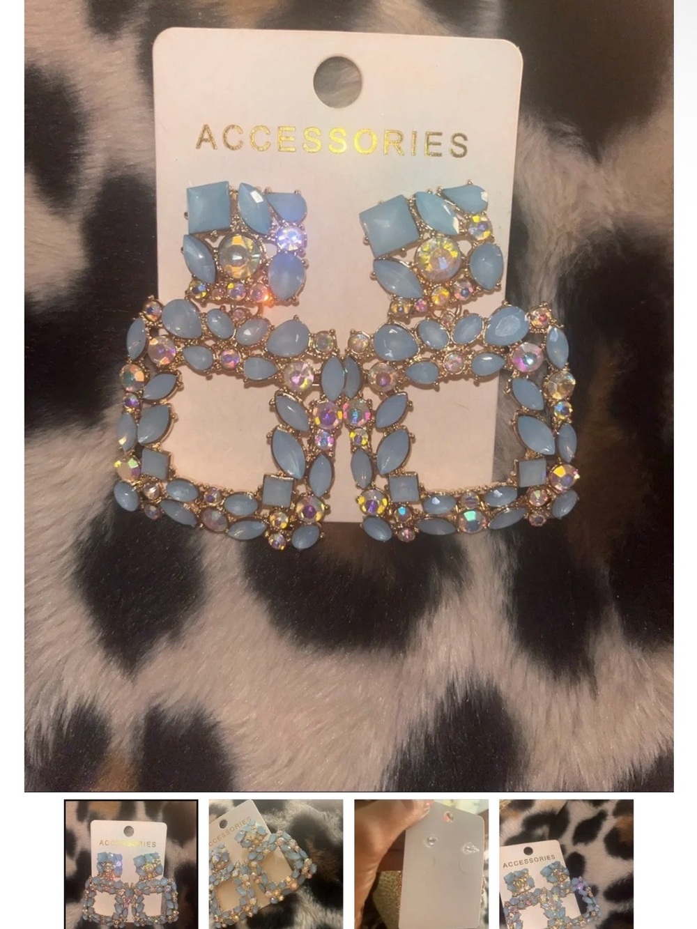 NWOT Accessorize Blue Crystal Statement Earrings